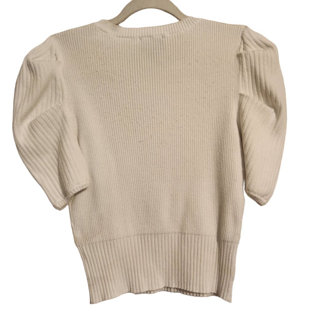 White Puff-Sleeve Ribbed Knit Tee - Lumiere Size M (Fits like a S) - Picture 8 of 10